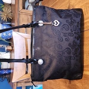 BRIGHTON MEVYLIN JAQUARD SIGNATURE BLACK SHOULDER TOTE